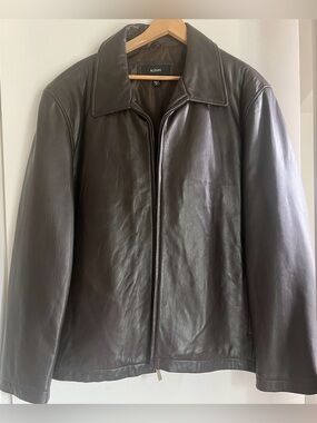 Alfani Men's XL Genuine Leather Jacket Soft Brown Zip Front Classic Minimalist